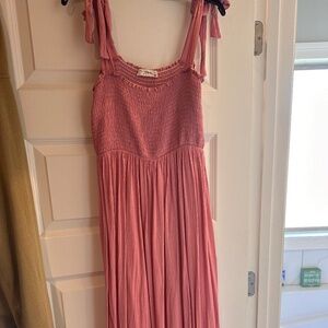 Pink tie strap maternity dress